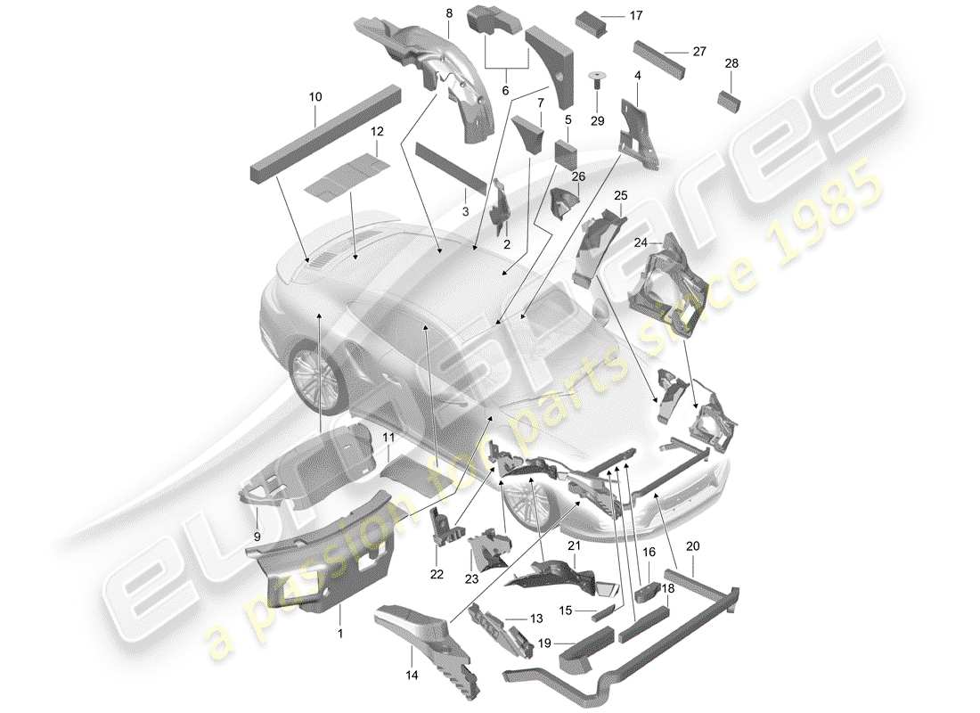 porsche 991 turbo (2016) body shell parts diagram