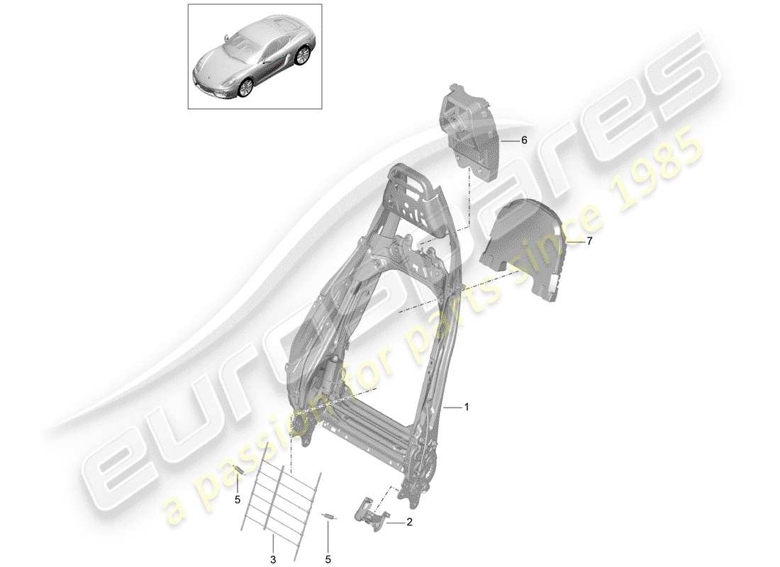 porsche cayman 981 (2014) backrest frame parts diagram