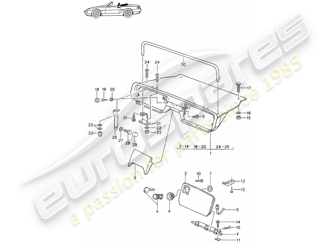 porsche seat 944/968/911/928 (1986) rear luggage dump - complete - d - mj 1994>> - mj 1995 parts diagram