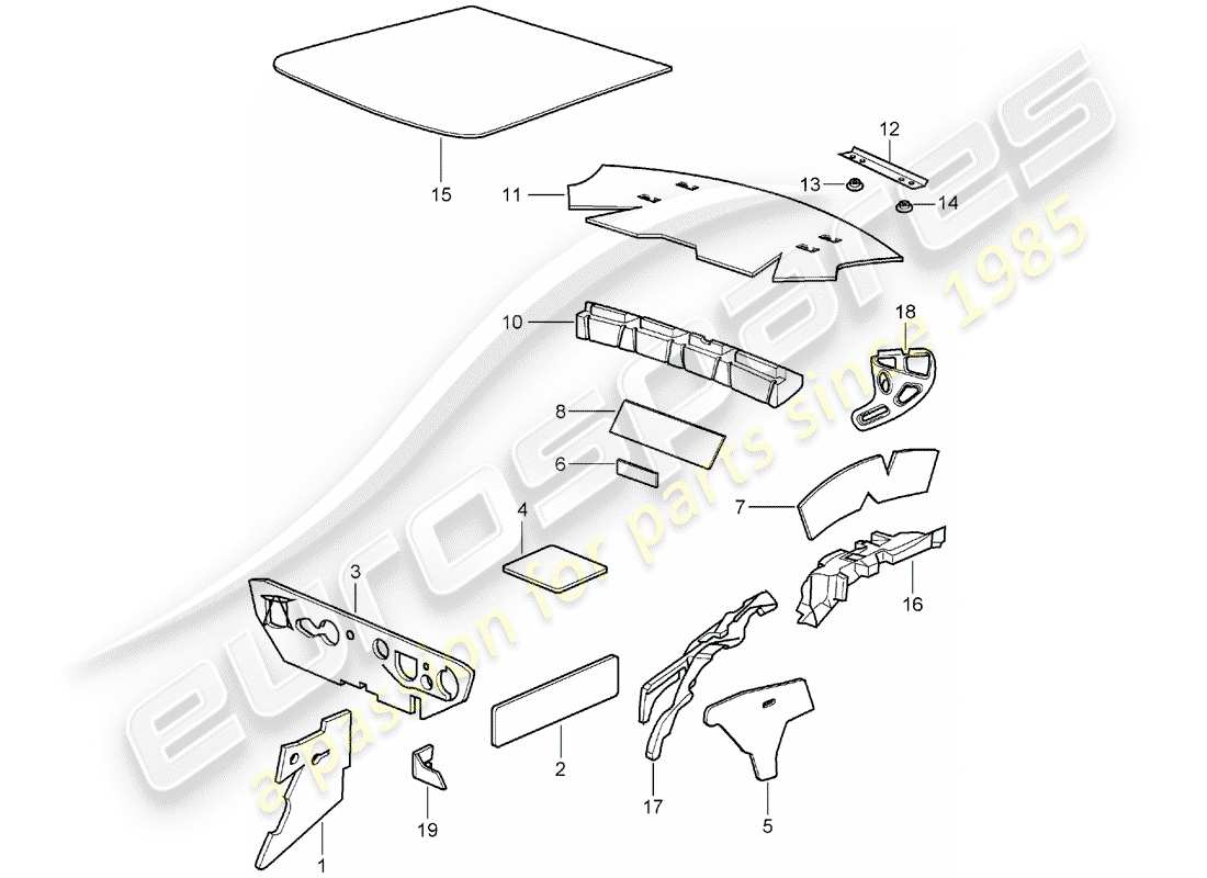 porsche 996 (2000) body shell - sound absorber part diagram