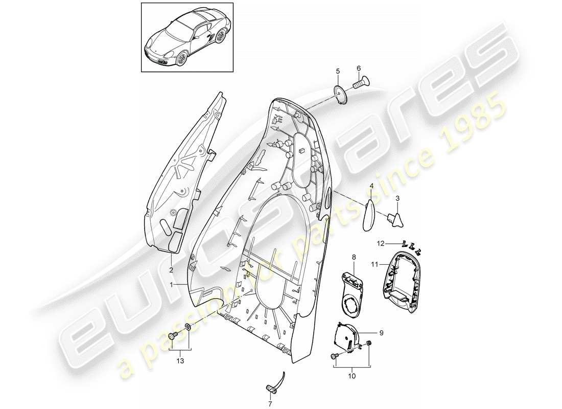 porsche cayman 987 (2009) backrest shell parts diagram