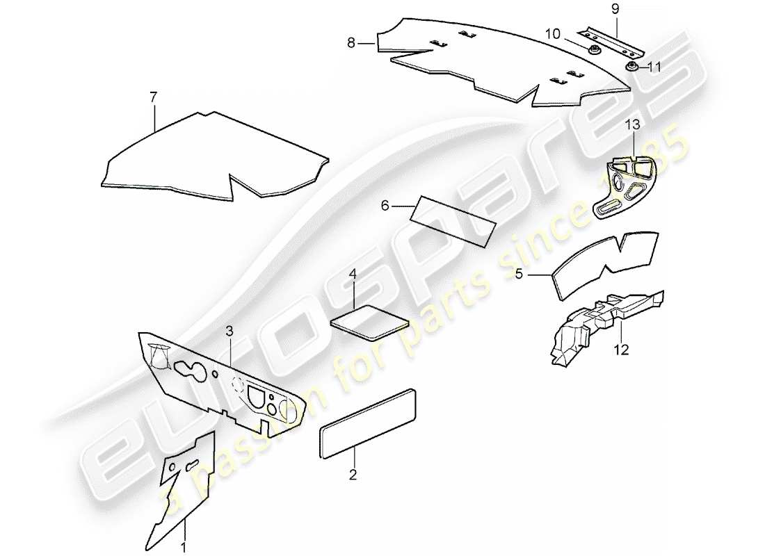 porsche 996 (2000) body shell - sound absorbers part diagram