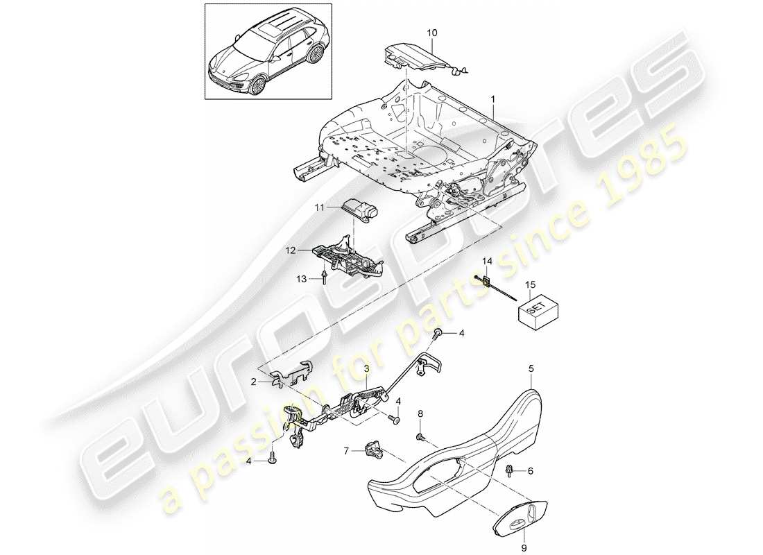 porsche cayenne e2 (2017) seat frame parts diagram
