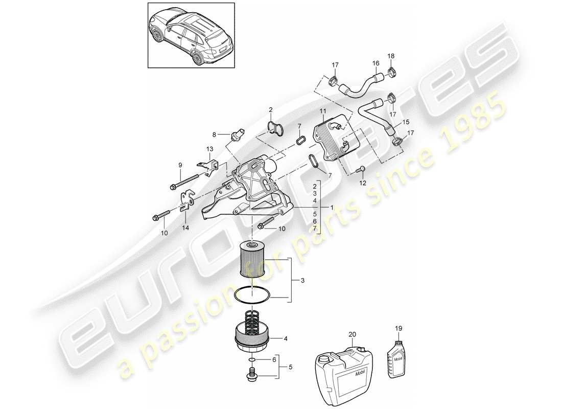 porsche cayenne e2 (2018) oil filter part diagram