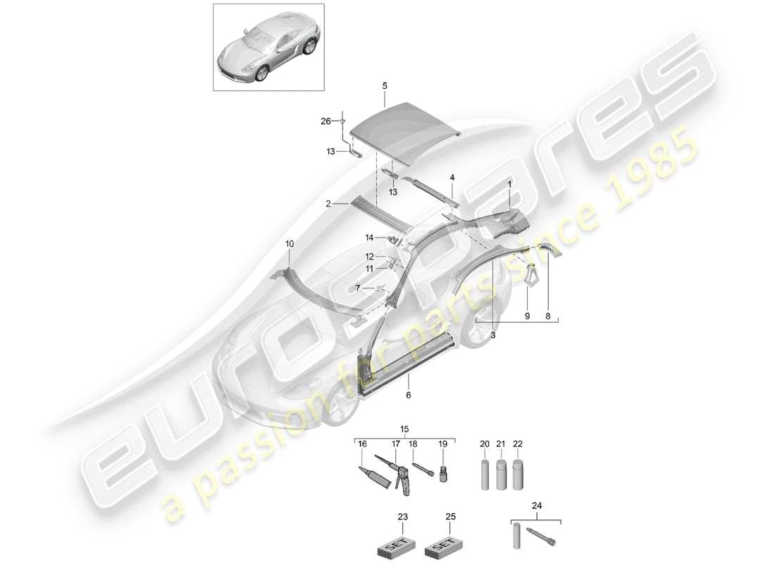 porsche 718 cayman (2019) roof parts diagram