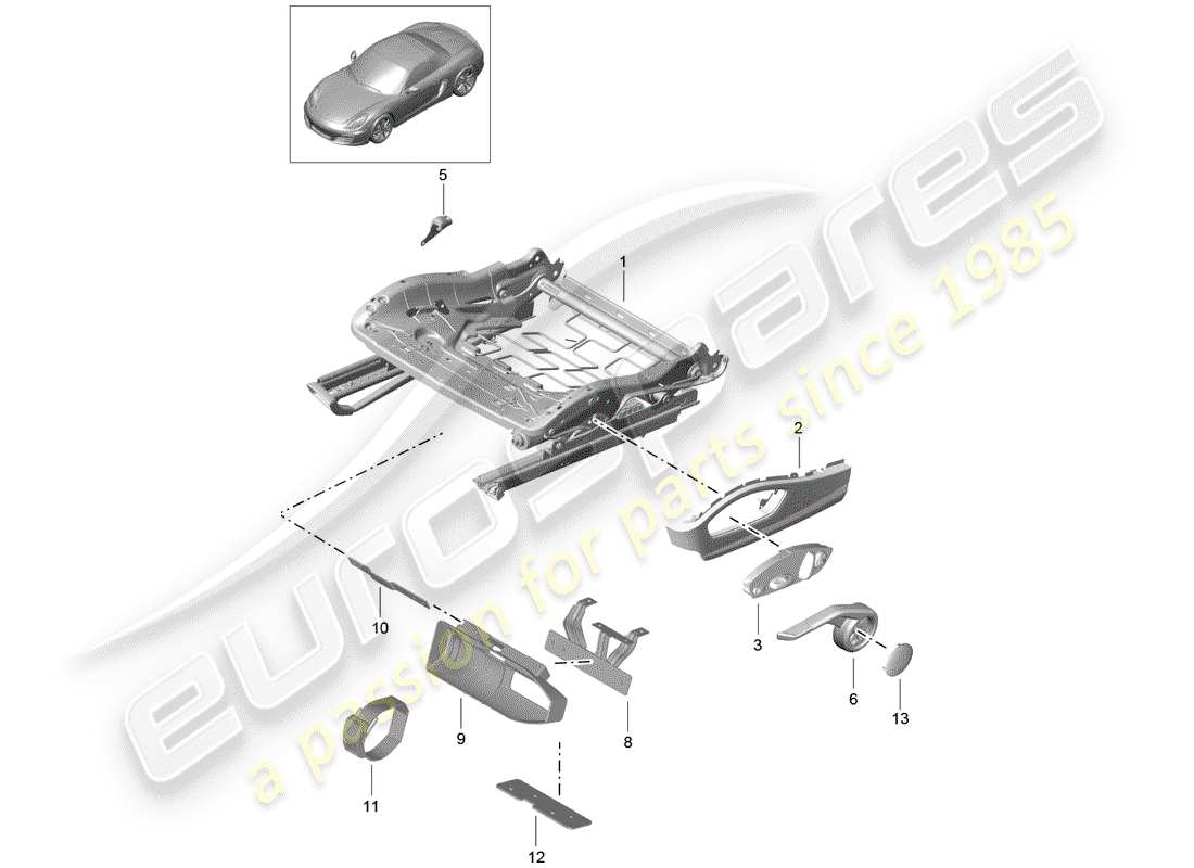 porsche boxster 981 (2012) seat frame part diagram