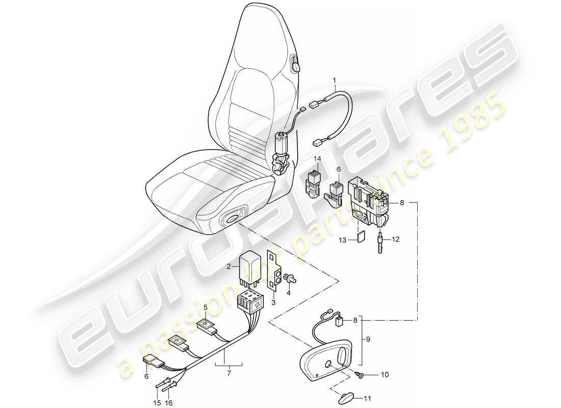 porsche 996 (1999) wiring harnesses - switch - standard seat - sports seat part diagram