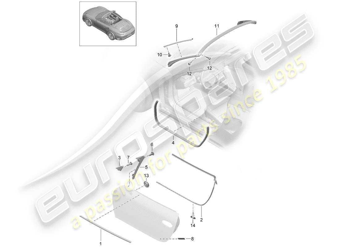 porsche 991 t/gt2rs door seal part diagram