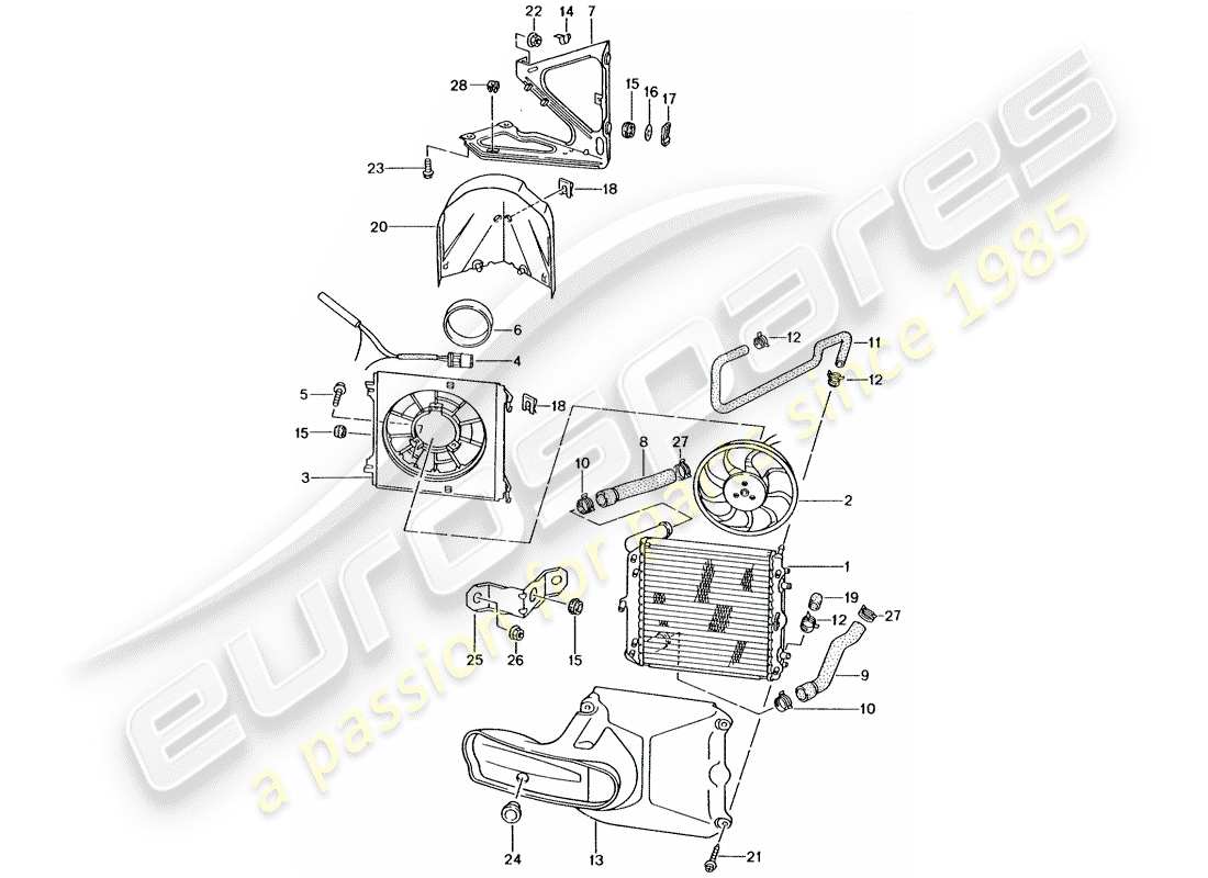 porsche 996 gt3 (2002) water cooling 3 part diagram