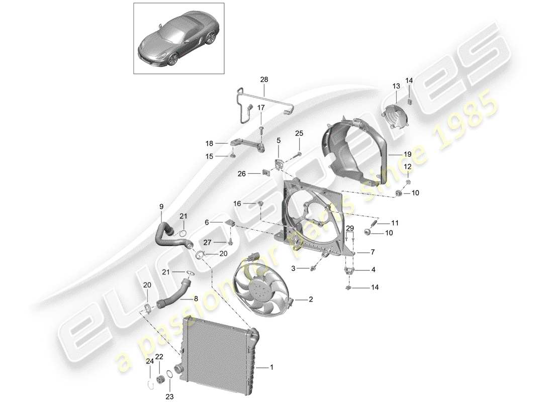 porsche boxster 981 (2015) water cooling 2 parts diagram