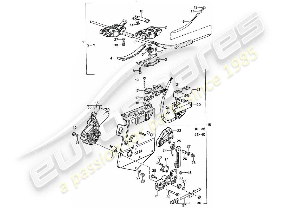 porsche 968 (1994) lifting roof - driving mechanism part diagram