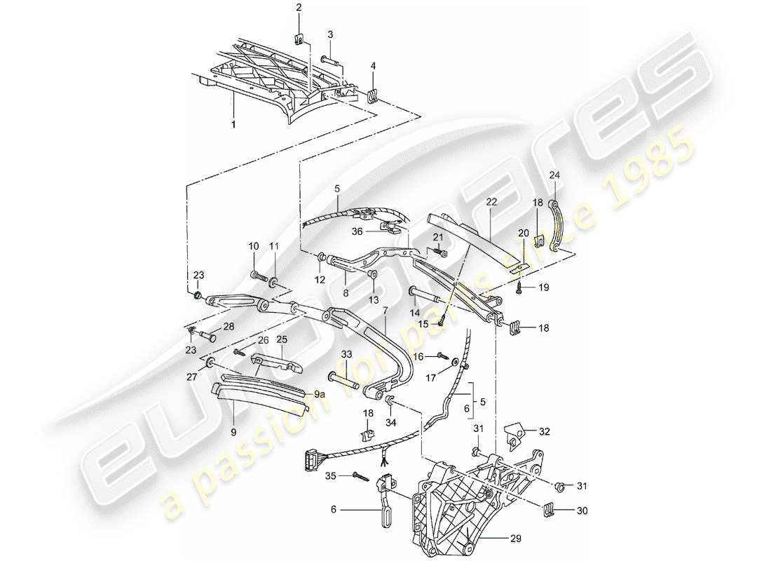 porsche 996 (1998) top frame - single parts part diagram
