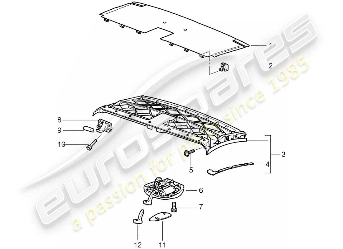 porsche 996 (2000) top frame - roof frame - catch part diagram