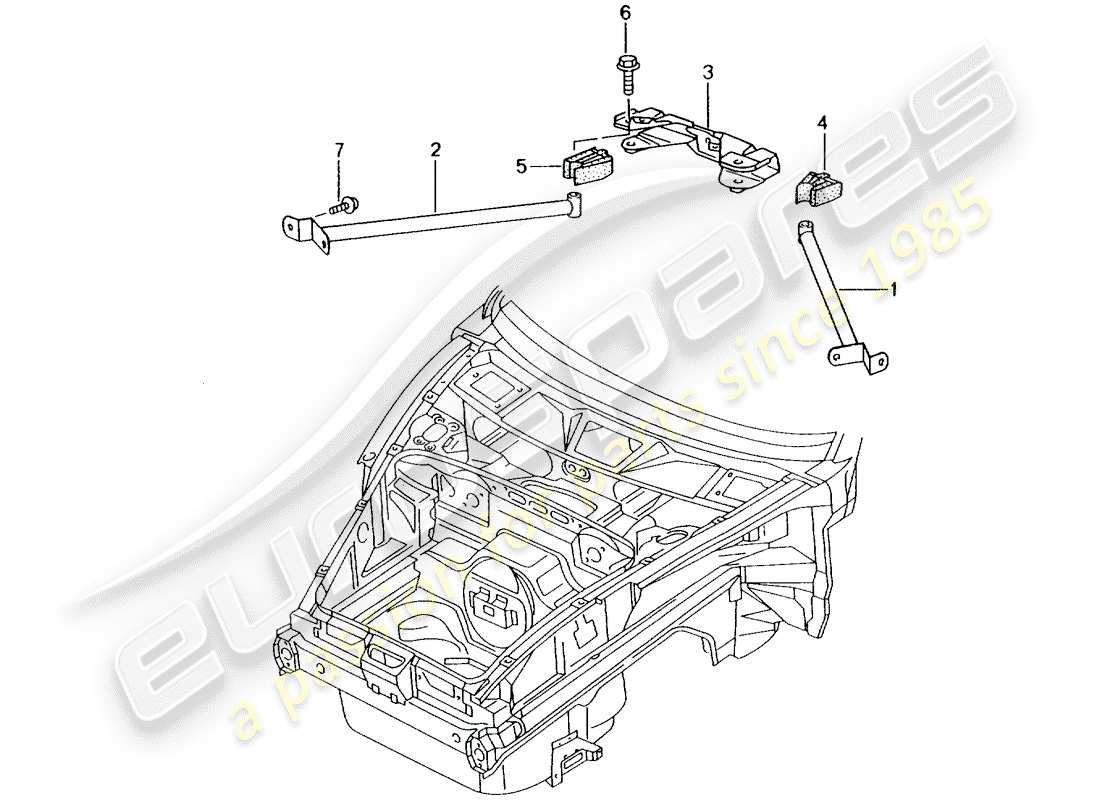 porsche 996 (2000) dome strut part diagram