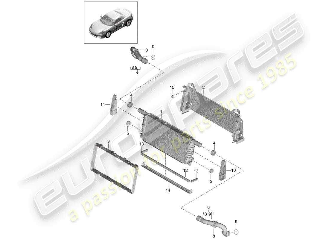 porsche 718 boxster (2019) radiator parts diagram