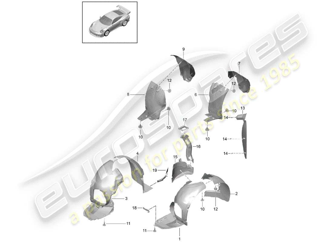 porsche 991 turbo (2014) wheelhouse protector parts diagram