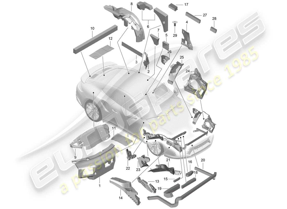 porsche 991 turbo (2014) body shell parts diagram