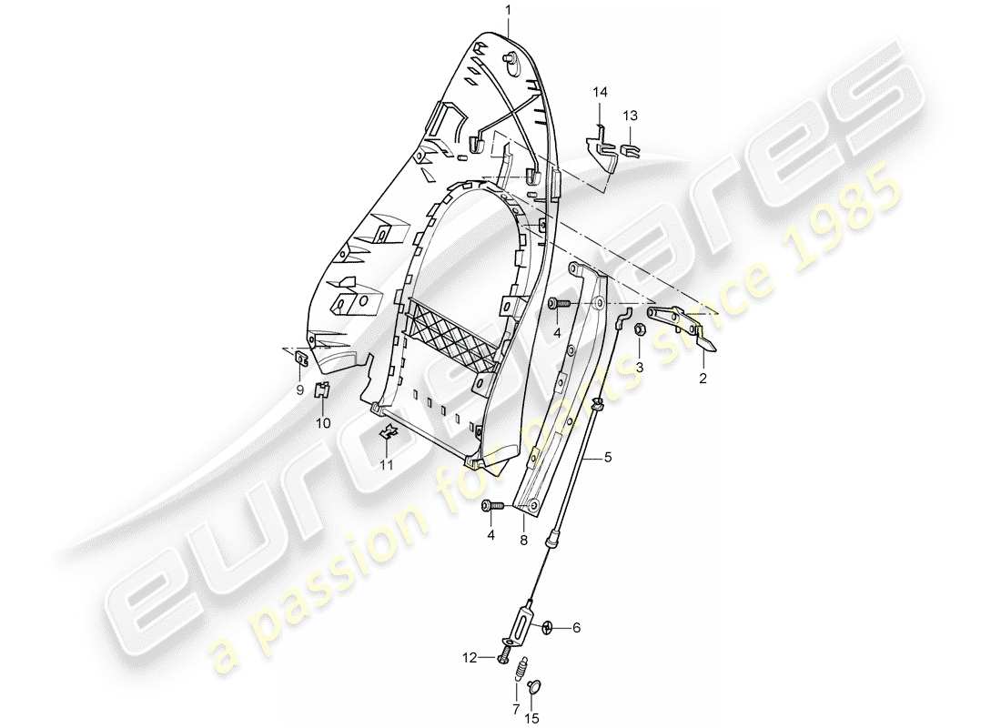 porsche 996 (2000) backrest shell - standard seat - comfort seat - d - mj 1998>> - mj 1998 part diagram