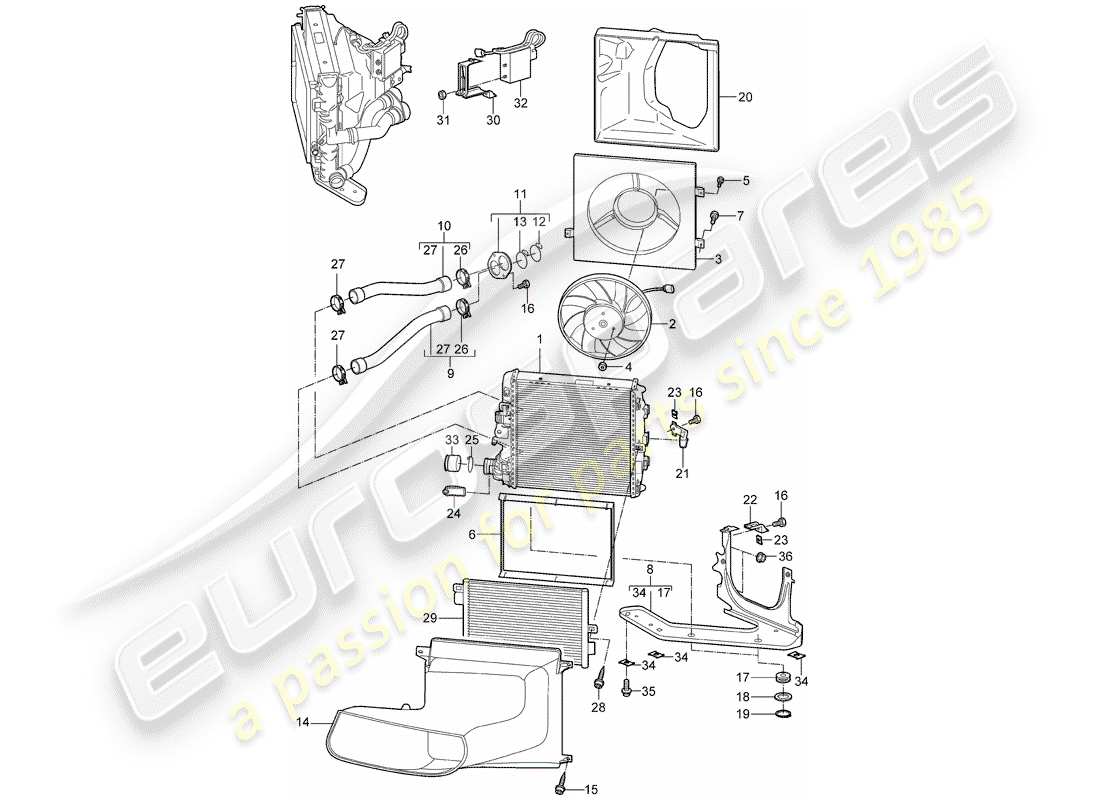 porsche cayman 987 (2006) water cooling 3 parts diagram