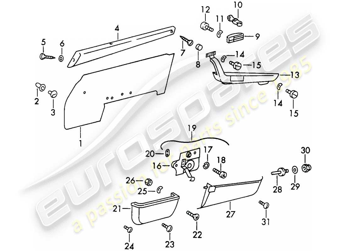 porsche 911/912 (1967) interior equipment - doors - d - mj 1969>> part diagram