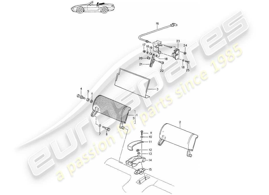 porsche seat 944/968/911/928 (1995) emergency seat backrest - for - cabriolet - d - mj 1994>> - mj 1995 parts diagram