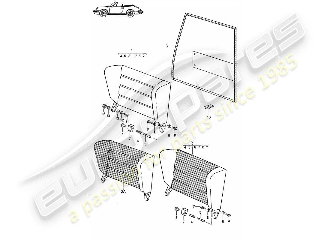porsche seat 944/968/911/928 (1994) emergency seat backrest - - d - mj 1987>> - mj 1989 parts diagram