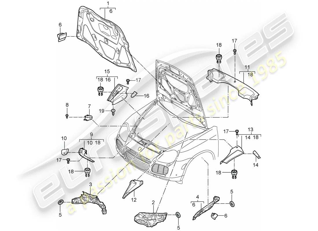 porsche cayenne (2005) sound absorber part diagram