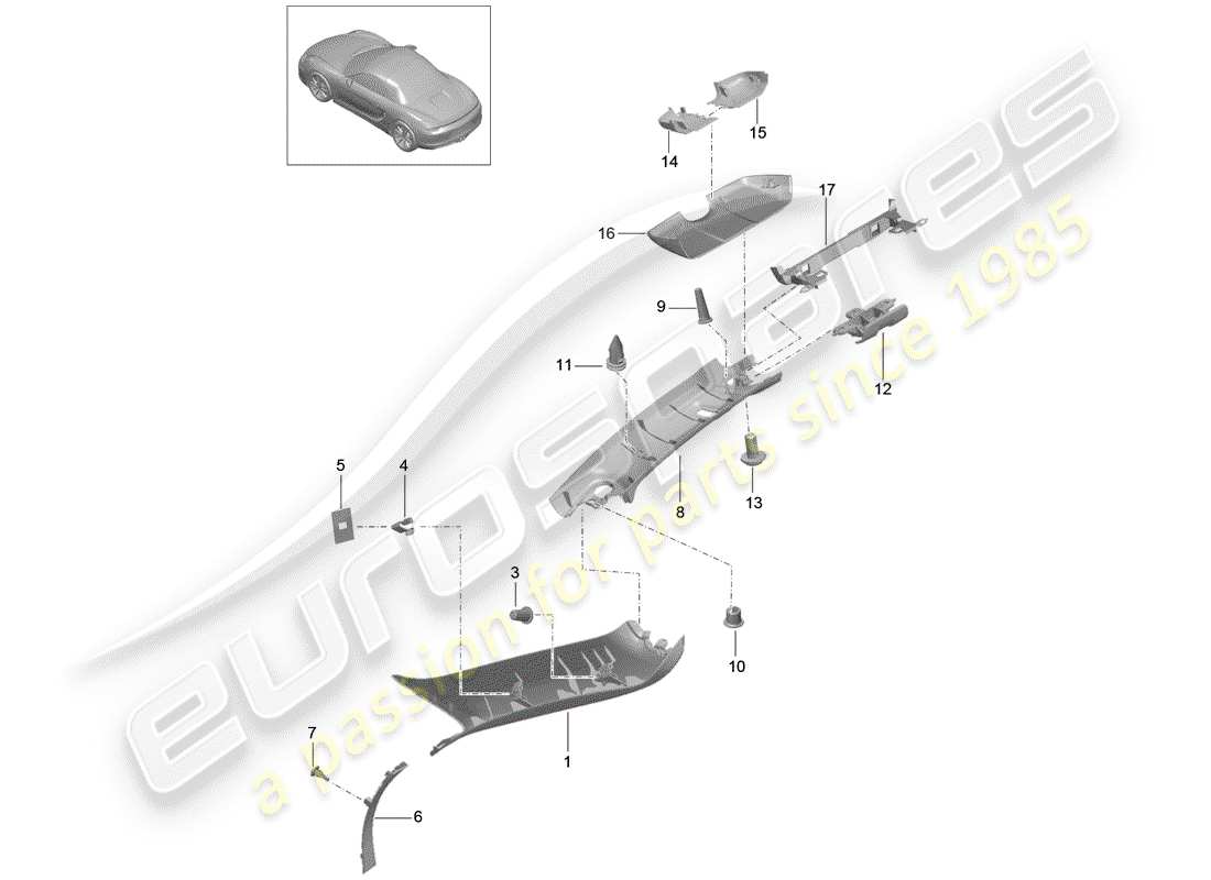 porsche boxster 981 (2013) a-pillar parts diagram