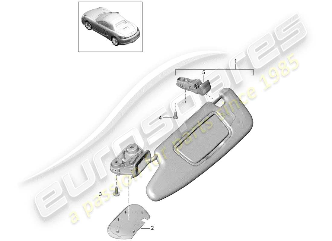 porsche boxster 981 (2015) sun vizors parts diagram