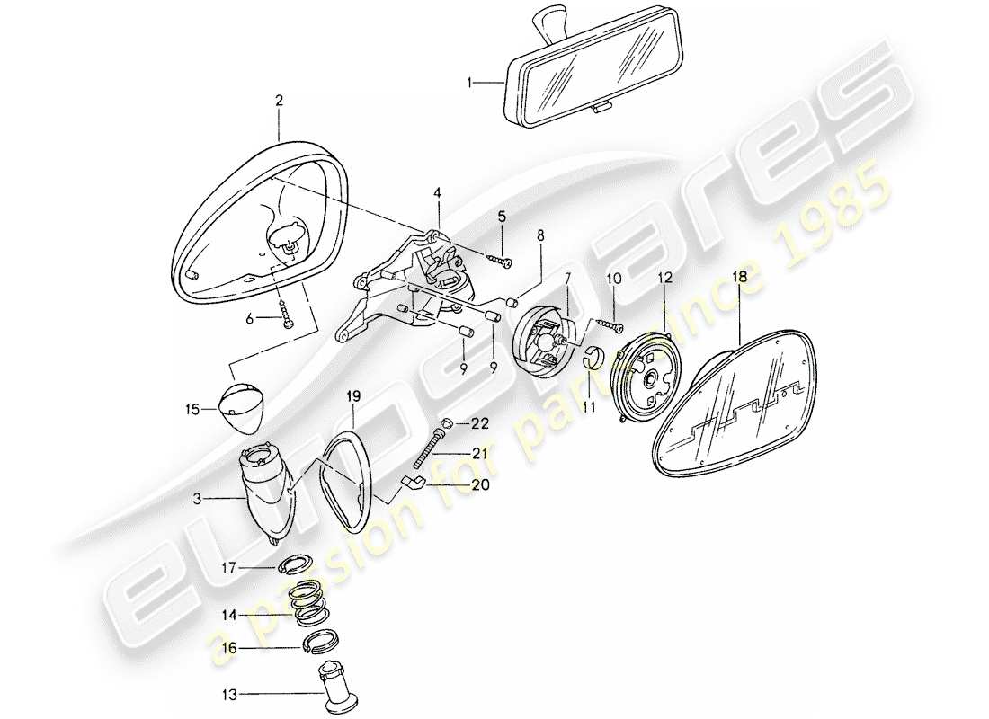 porsche 993 (1995) rear view mirror inner - rear view mirror part diagram