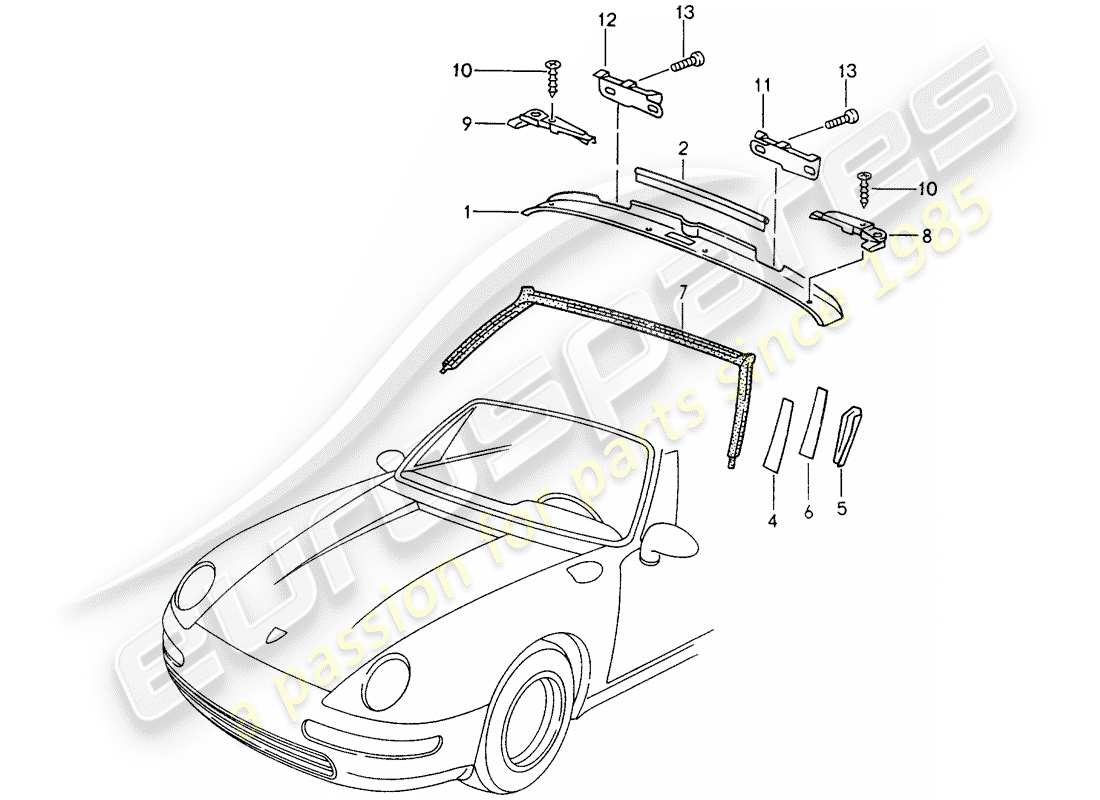 porsche 993 (1996) windshield frame - accessories part diagram