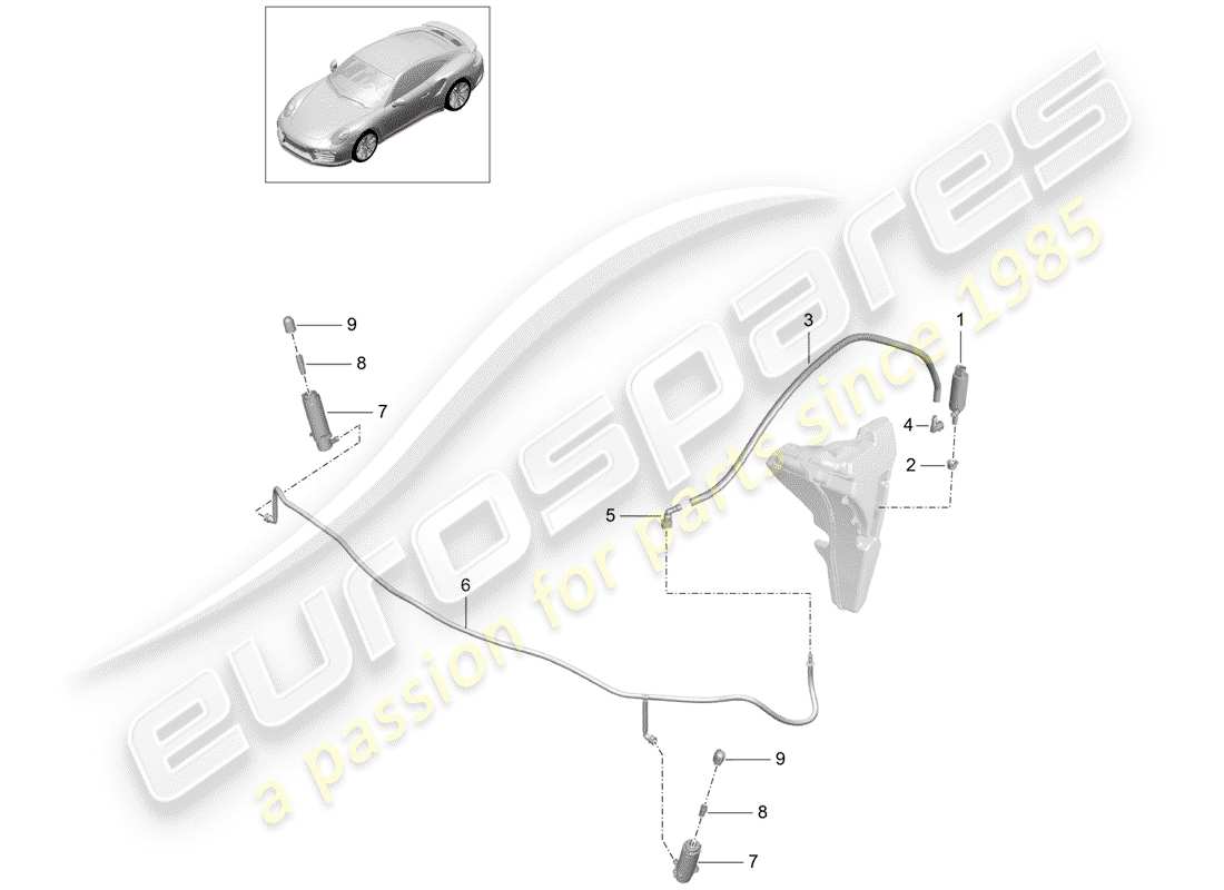 porsche 991 turbo (2016) headlight washer system parts diagram