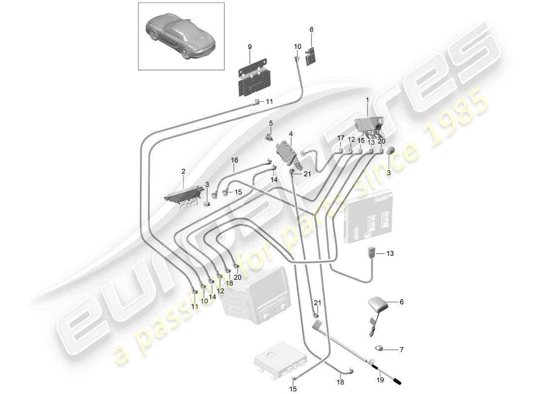 porsche boxster 981 (2012) antenna booster part diagram