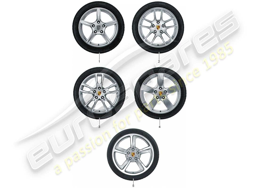 porsche tequipment 98x/99x (2016) 1 set aluminium rims with part diagram