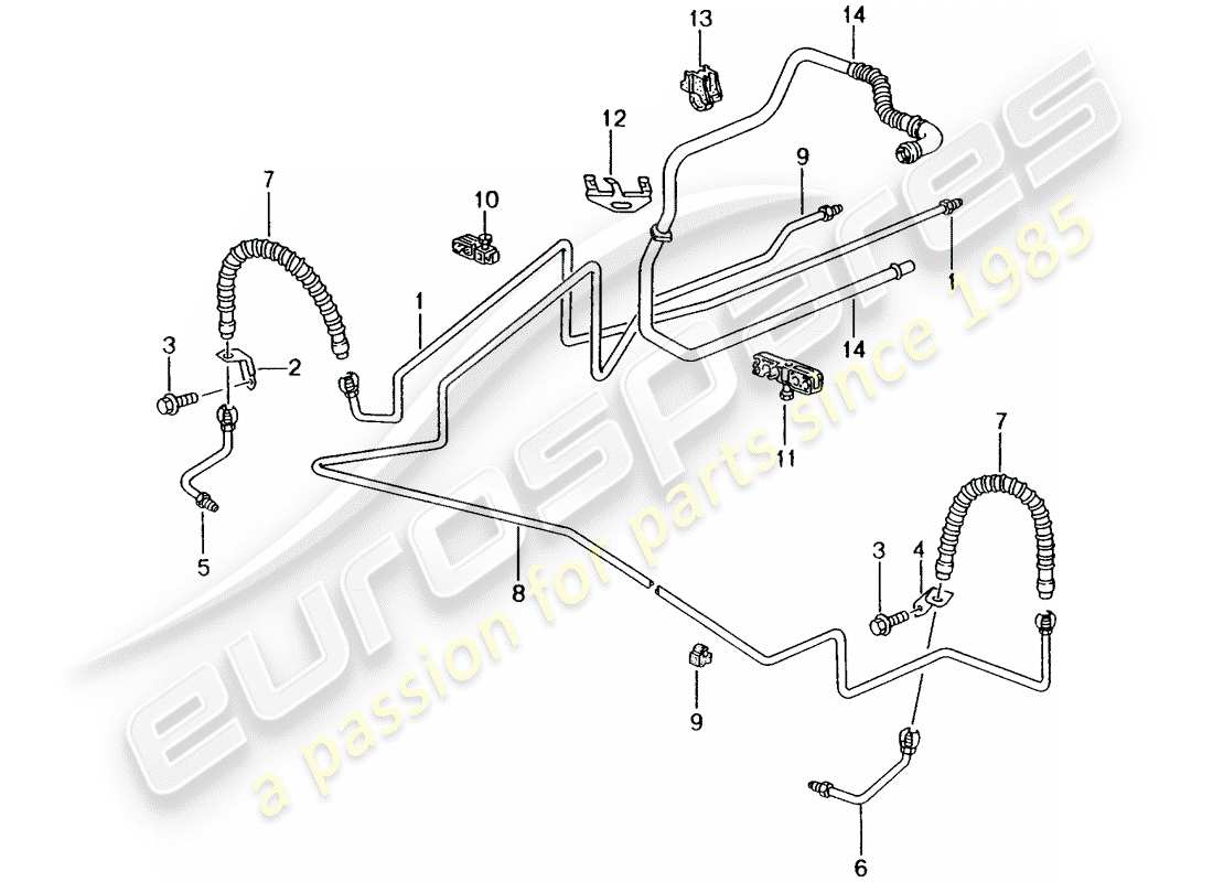 porsche boxster 986 (2004) brake line - underbody - rear axle - vacuum line part diagram