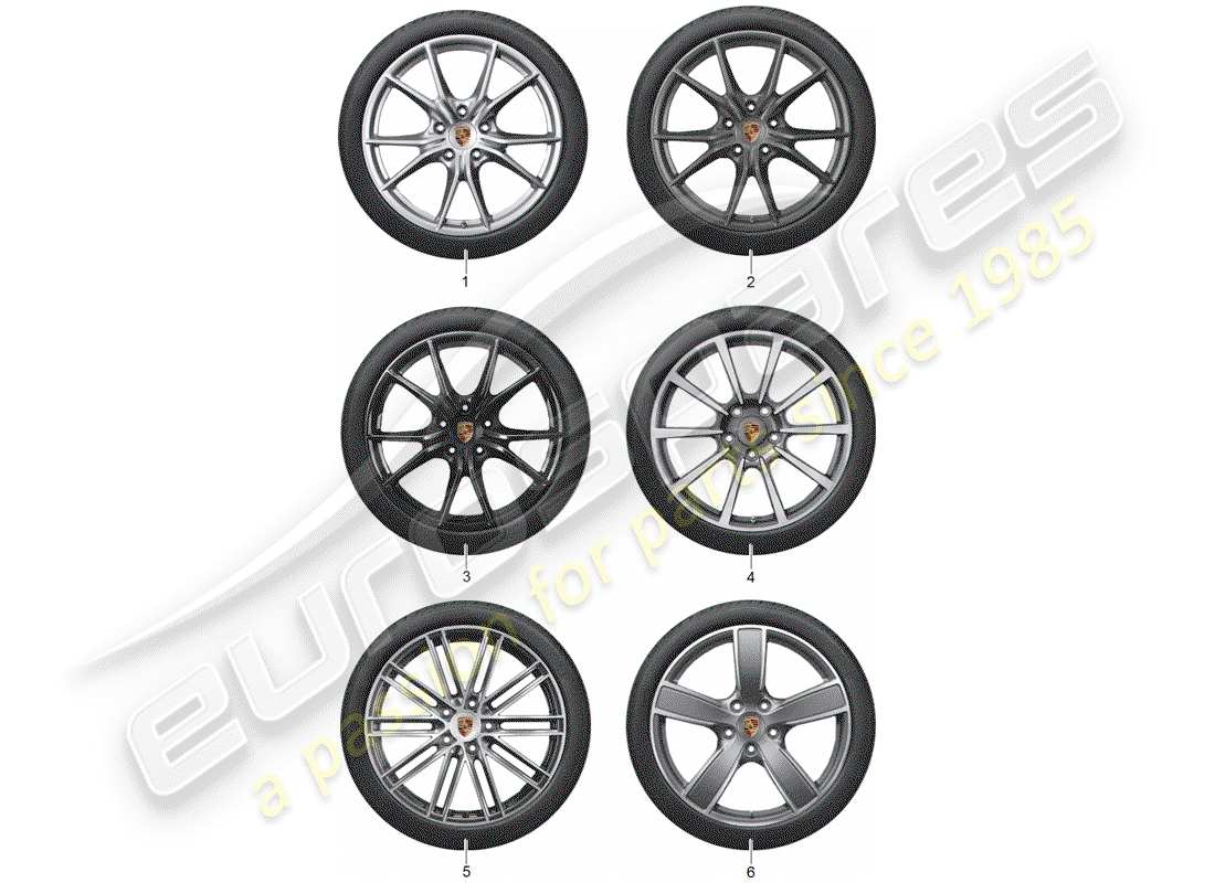 porsche tequipment 98x/99x (2016) 1 set aluminium rims with part diagram