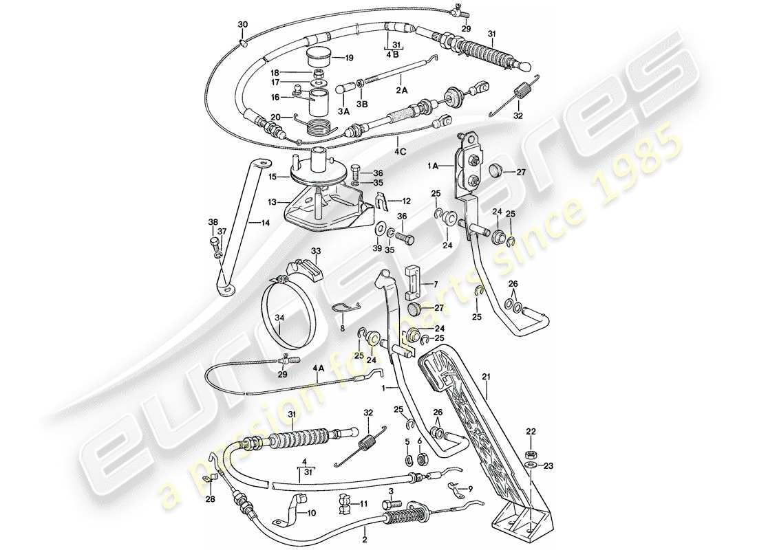 porsche 924 (1976) accelerator pedal - accelerator cable parts diagram