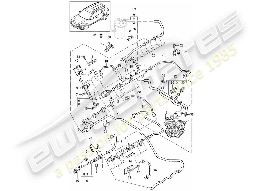 porsche cayenne e2 (2013) fuel collection pipe part diagram