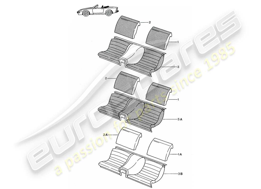 porsche seat 944/968/911/928 (1995) emergency seat - complete - - d - mj 1989>> - mj 1991 parts diagram