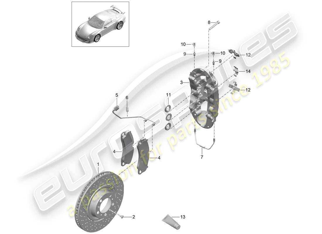 porsche 991r/gt3/rs (2017) disc brakes parts diagram