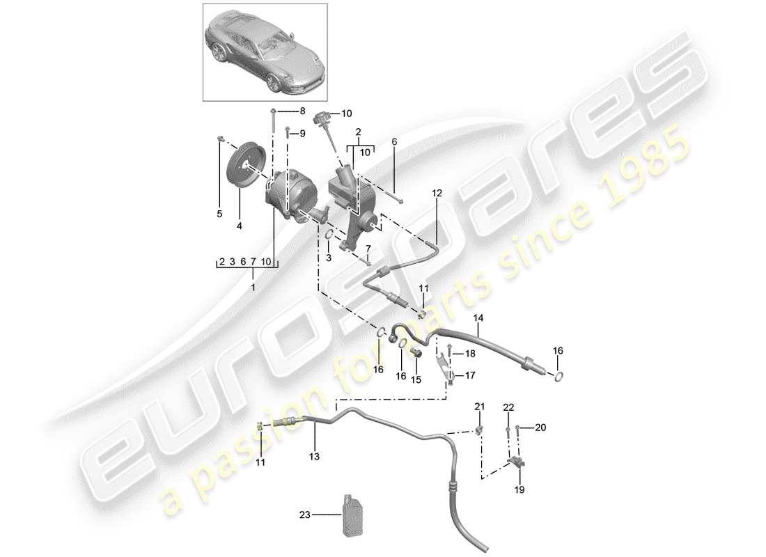 porsche 991 turbo (2015) hydraulic line parts diagram