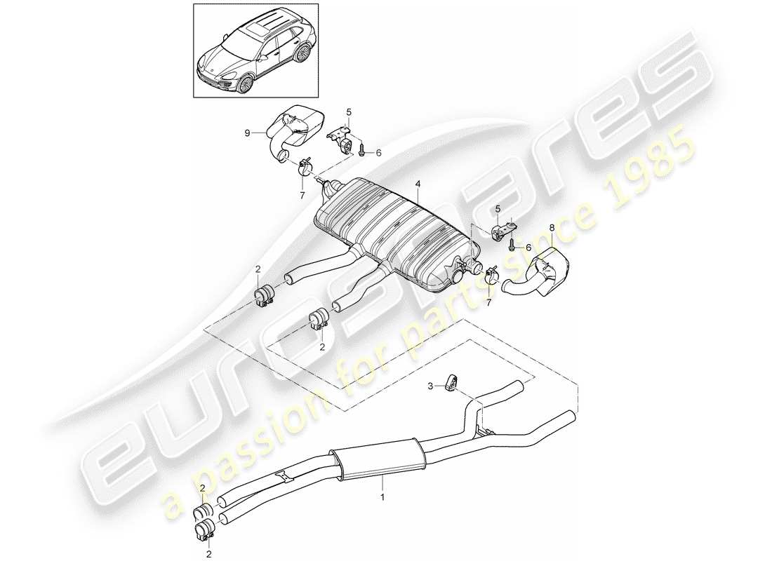 porsche cayenne e2 (2018) exhaust system part diagram