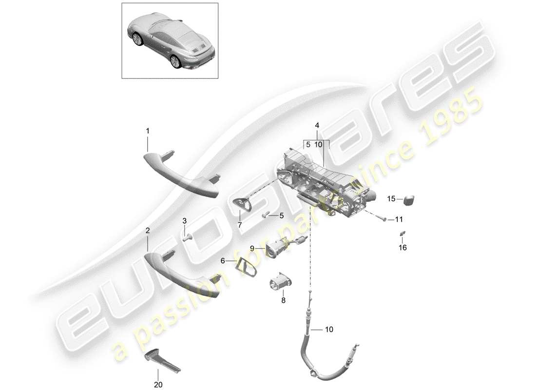 porsche 991 t/gt2rs door handle, outer part diagram