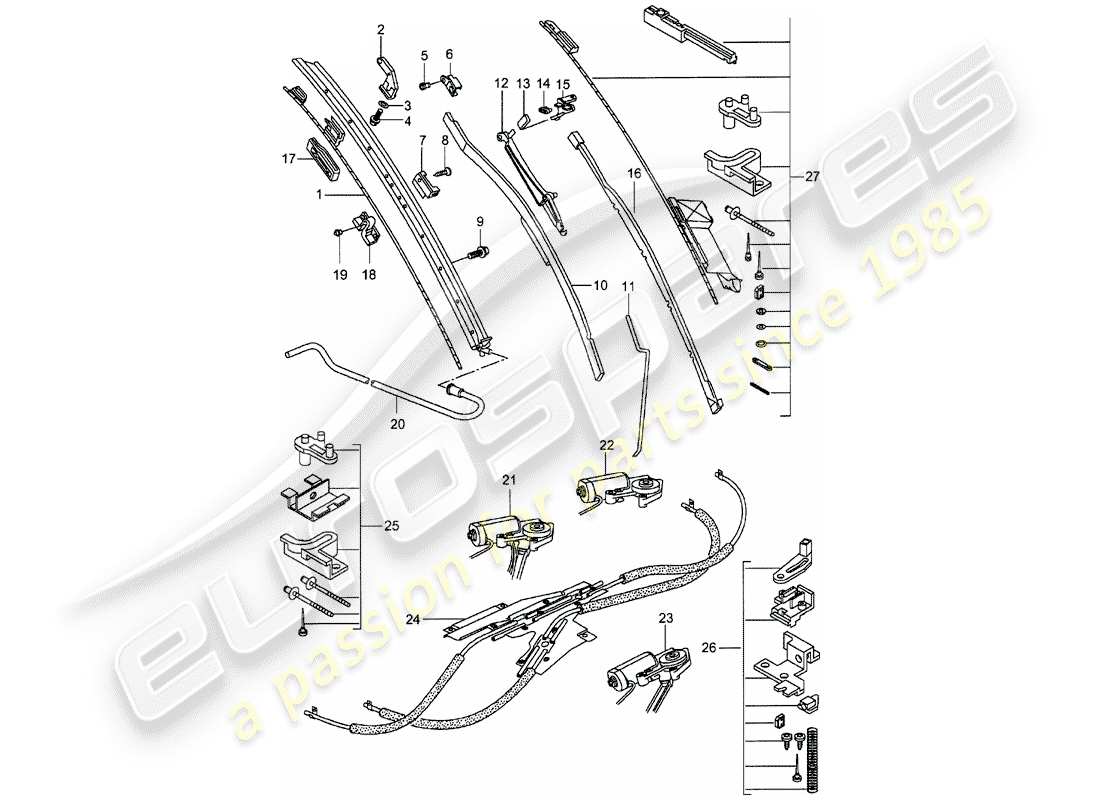 porsche 993 (1996) driving mechanism - glass roof part diagram