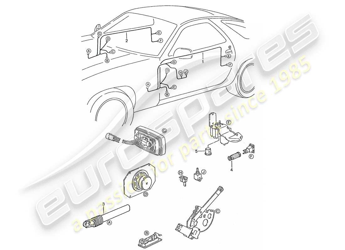 porsche 928 (1990) harness - door parts diagram