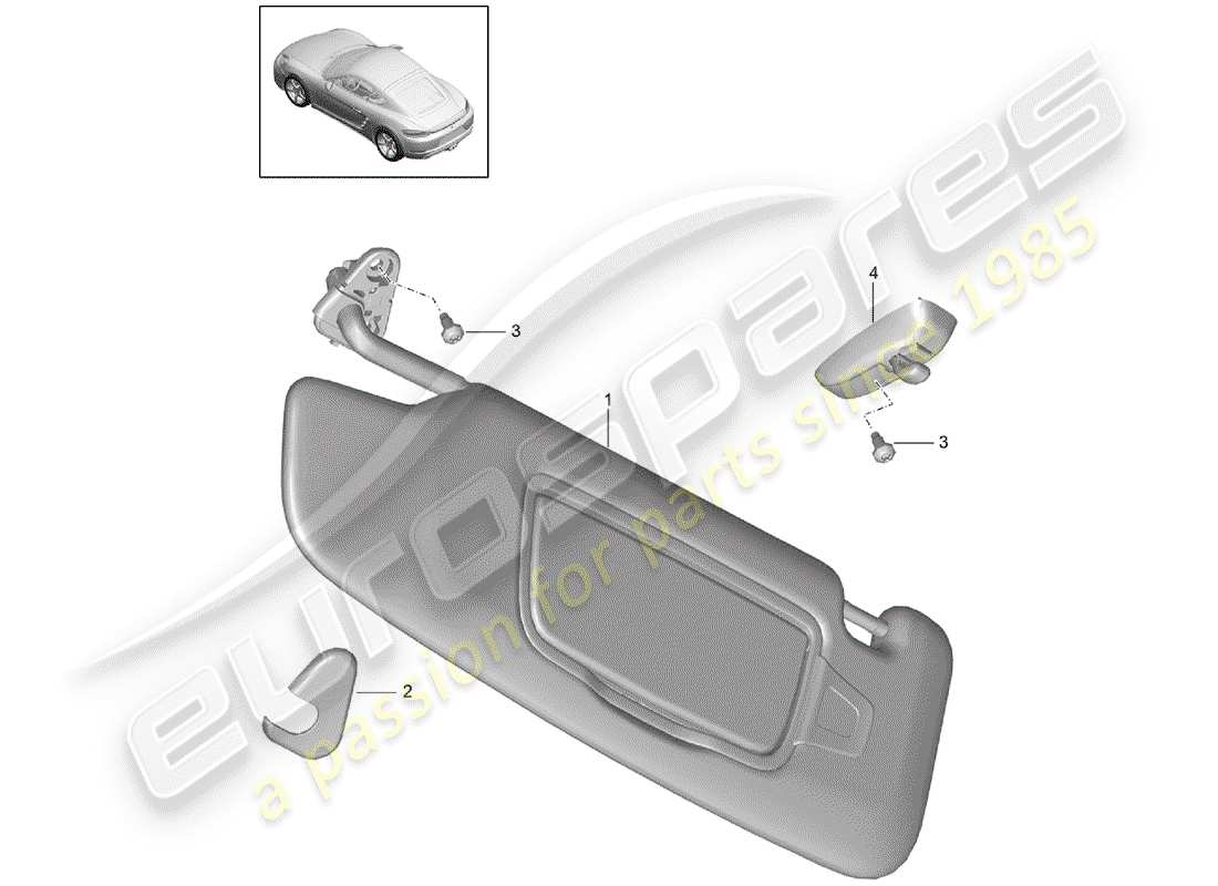 porsche 718 cayman (2019) sun vizors part diagram