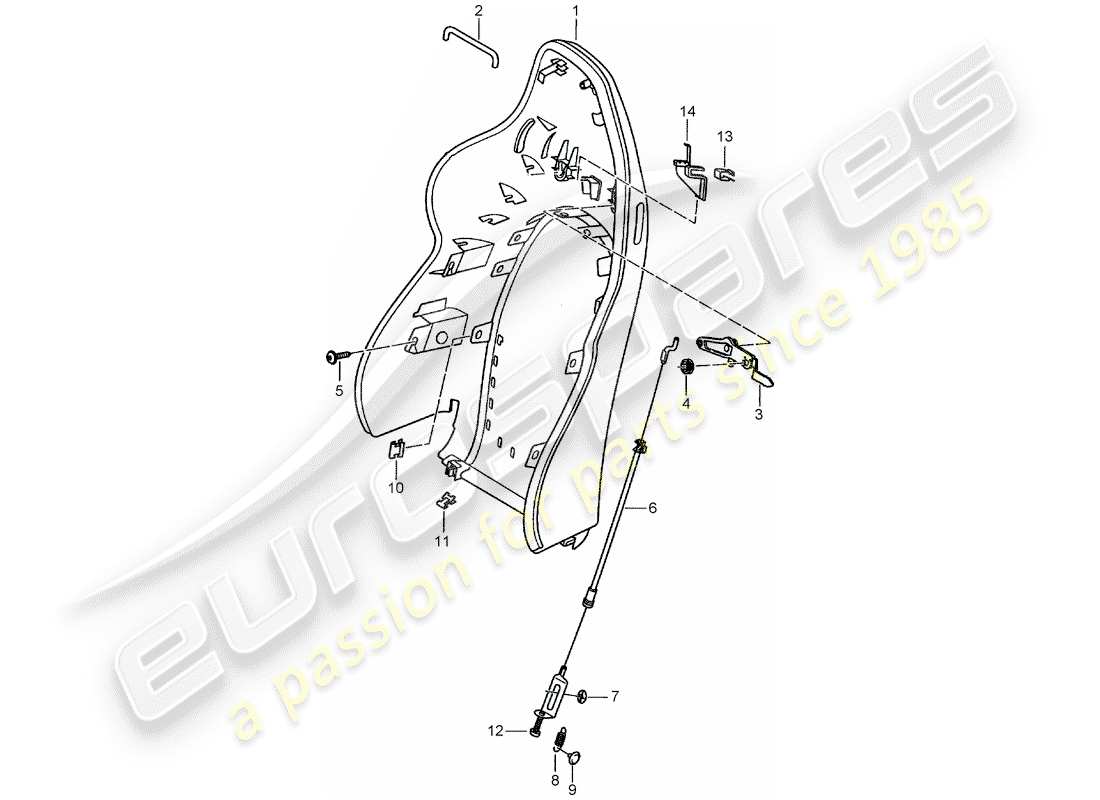 porsche 996 (2000) backrest shell - sports seat part diagram