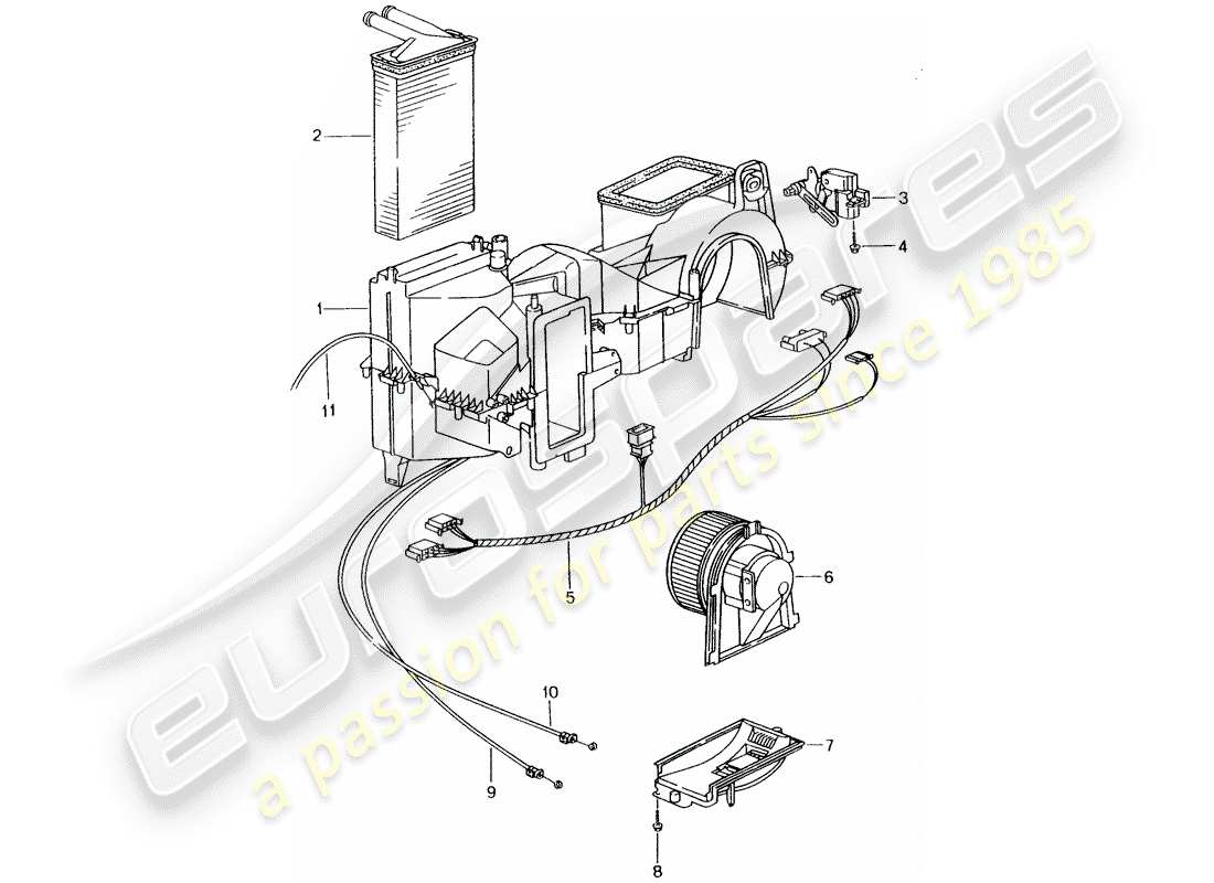 porsche 996 (1999) heater - single parts part diagram