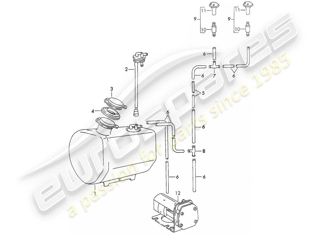 porsche 911 (1973) windshield washer unit part diagram