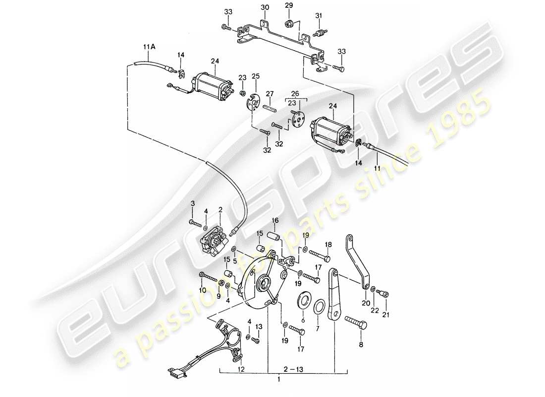 porsche 993 (1994) convertible top - driving mechanism part diagram